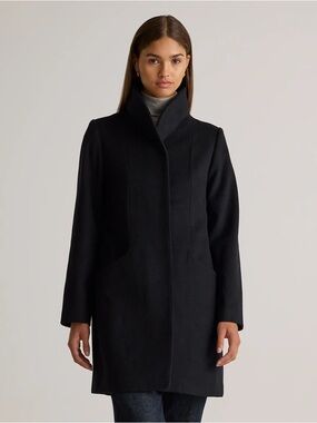 Quince Italian Wool Cocoon Black High-Collar Wool-Blend Coat NWT